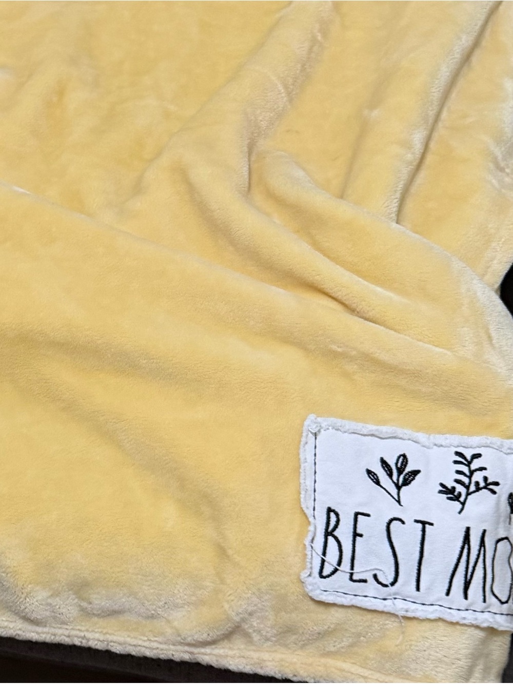 Rae Dunn Yellow Plush Kids Pajama Blanket with 'Best Mom' Patch